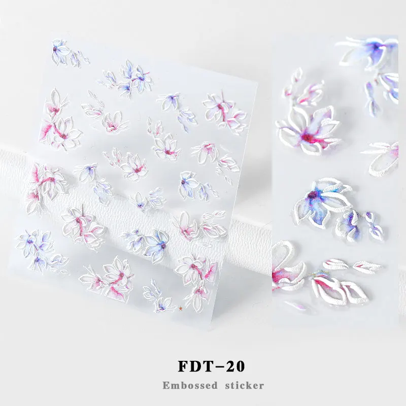 1 лист 5D самоклеющиеся наклейки для дизайна ногтей Акриловые переводные наклейки для дизайна ногтей рельефные цветочные дизайны аксессуары для маникюра - Цвет: FDT-20