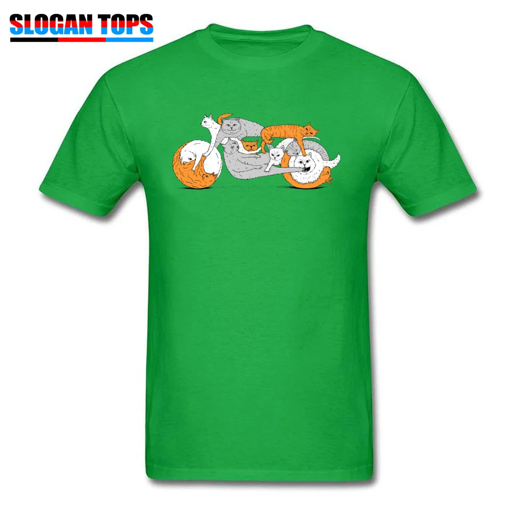 100% Cotton Men Short Sleeve Normal T-shirts Custom Tops Shirts Family Party O Neck Tshirts Drop Shipping Funny Biker Cat Cafe Racer Motorcycle Kitten green
