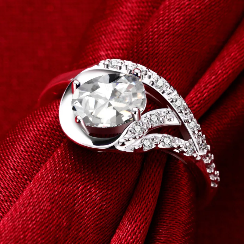 Women's ring zircon fashion micro - inlaid zircon silver ring noble ladies hand ornaments Fine Jewelry