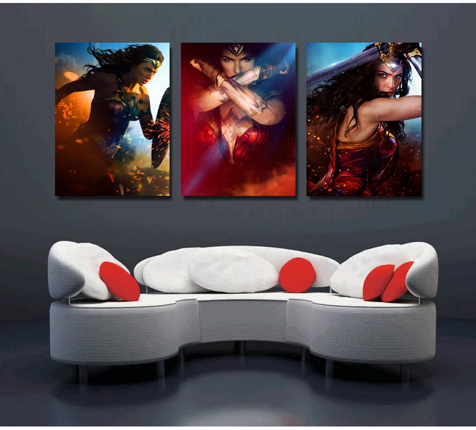 Wonder Woman Wall Art printed picture modular painting modern wall art 3 panel movie Wonder Woman Wall Art printed picture modular painting modern wall art 3 panel movie
