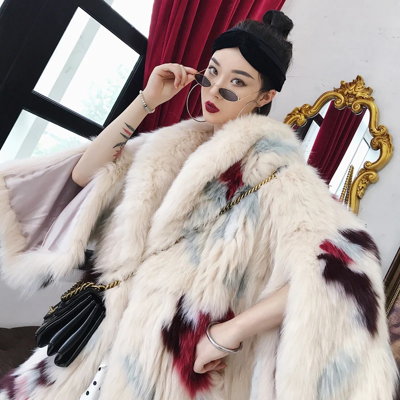 Fang Tai Fur Женская импортная шуба из лисьего меха с отложным воротником в стиле пэчворк с принтом лисьего меха женские пальто из натурального меха лисы
