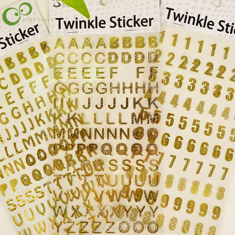 

3 sheets/lot Crafts Bronzing Stickers 21.5*10cm Silver/Gold DIY Scrapbook Digital letter number decorative sticker Toys GYH
