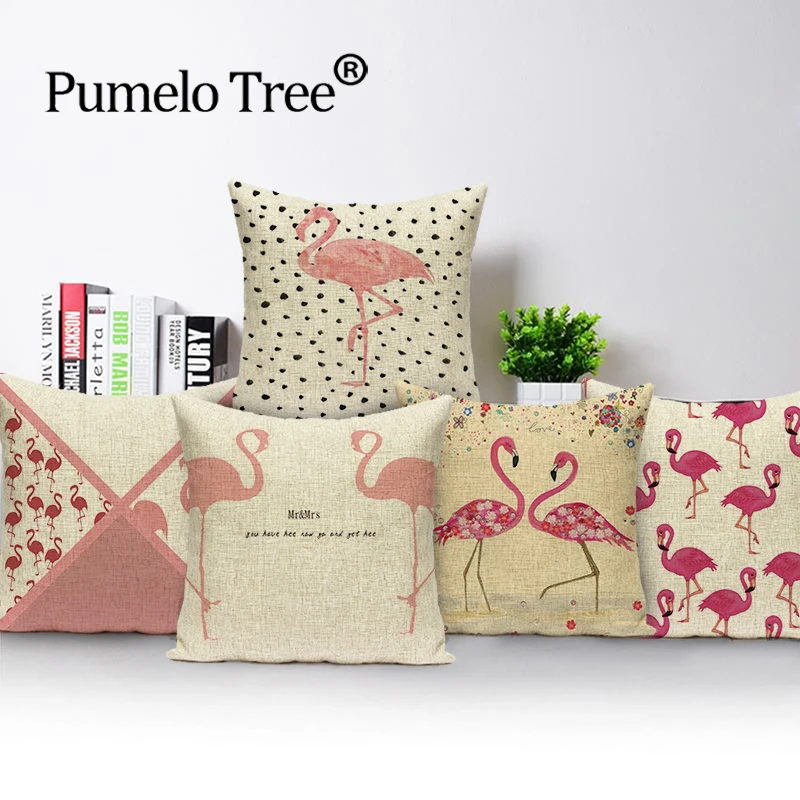 

Colorful Toss Cushion Cover Pillow Printing Flamingo Animal Throw Pillow Cases Bed Cotton Linen Office Chair Throw Pillow Covers