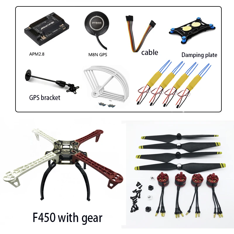 

F450 450 Quadcopter MultiCopter Frame kit APM 2.8 w/ Shock Absorber M8N GPS Power Module 2212 Motor 30A Simonk ESC