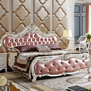

Deep pink color Crown Mark Furniture New Renaissance style King Bed
