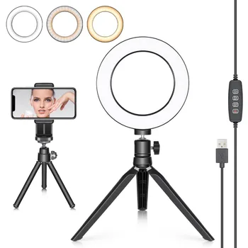 

Neewer LED Ring Light 6-inch with Tripod Stand for YouTube Video Live Streaming Makeup Selfie, Desktop Mini USB Camera LED Light