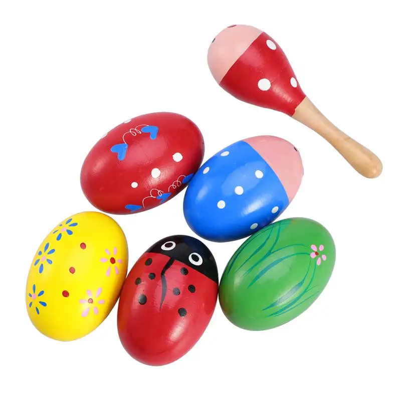 Musical Percussion Instrument for Kids 6 Pcs Natural Wood Egg Shakers Toys Set 