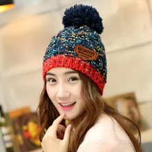 Модные женские теплые шерстяные зимние шапки, женская трикотажная меховая шапка, Beanies 4 цвета