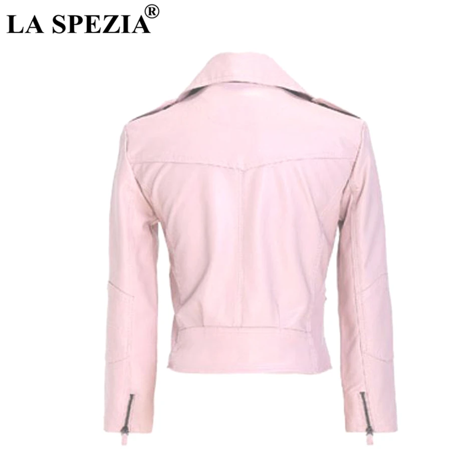 LA SPEZIA Leather Short Jacket Women Black Zipper Coats Ladies Slim Fit Motorcycle Rock Pockets Classic Autumn Winter Clothing 