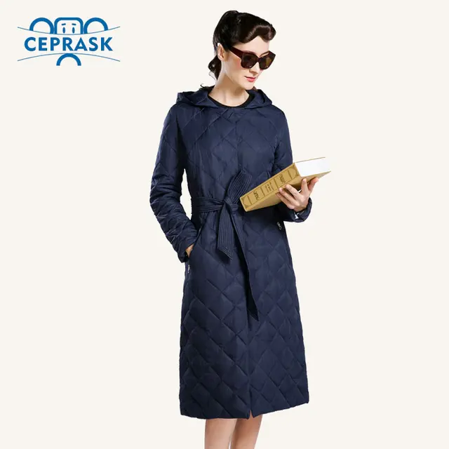 Cheap CEPRASK 2016 New Winter Jacket Women Plus Size X-Long Women's Winter Down Coat Slim Belt Warm Down Jacket Parka European Style