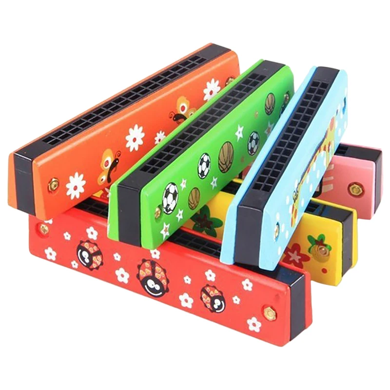 Baby Wood Plastic Harmonica Fun Double Row 16 Holes Harmonica Toy