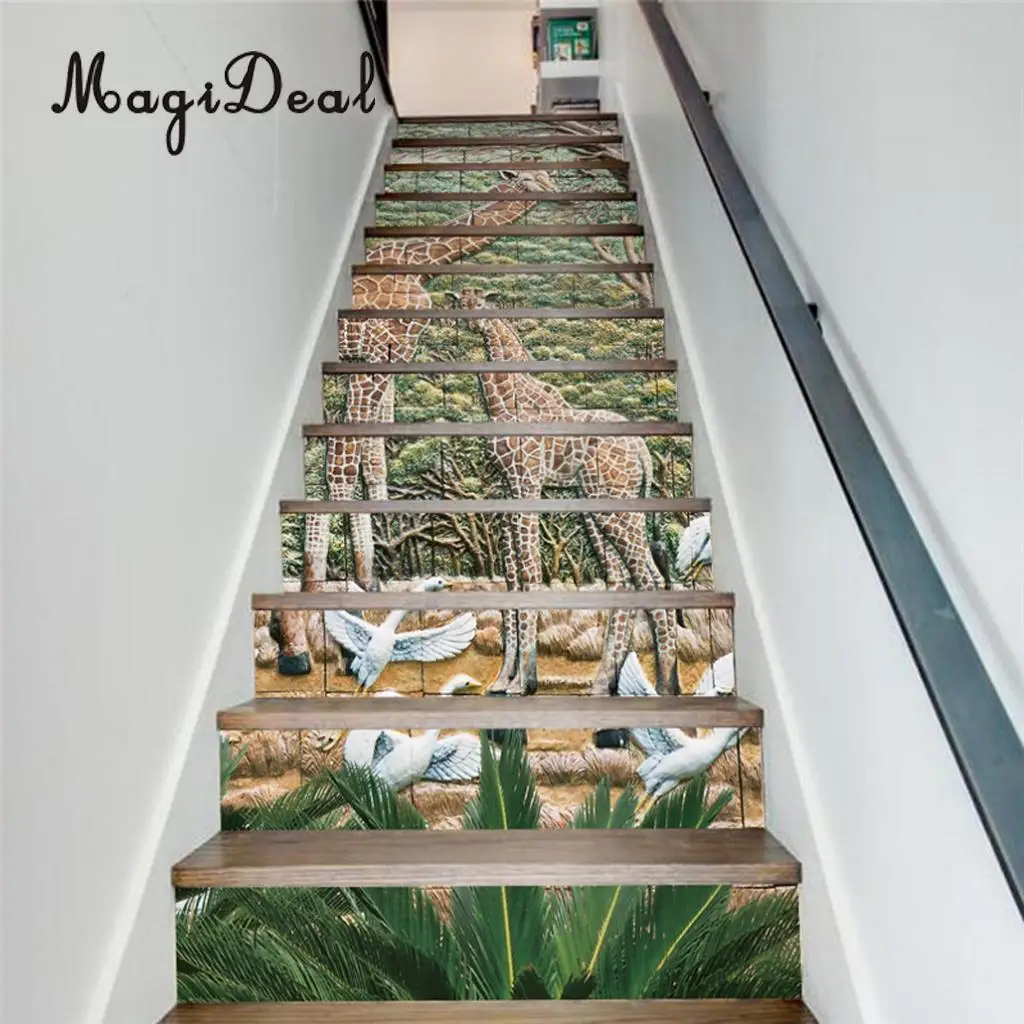13Pcs 3D DIY Tile Stairs Stickers Removable Waterproof Wallpaper Stickers Self-adhesive Stair Riser for Stairway or Home Decor