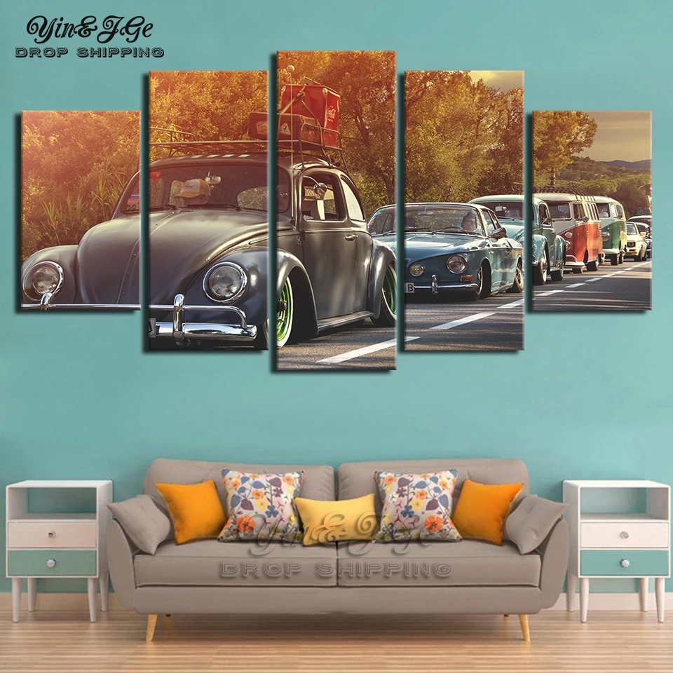 Living Room Wall Art Printed Pictures 5 Pieces Volkswagen Beetle Car ...