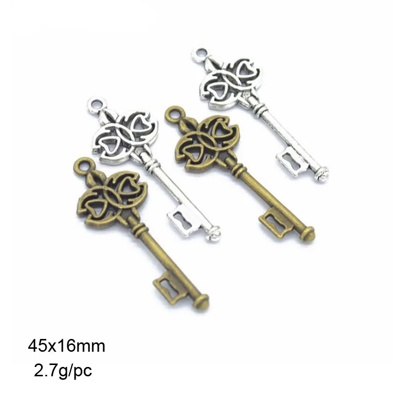 

30pcs/lot Two Plating Color Available Alloy Key Charms Pendant