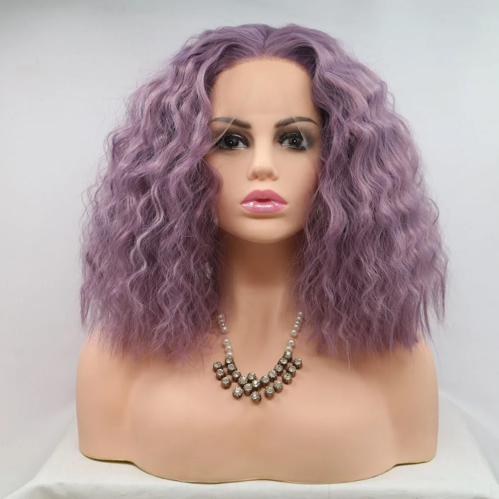 Fantasy Beauty Purple Bob Lace Front Wig Wavy Synthetic Wigs for Women Fashionable Full Wig