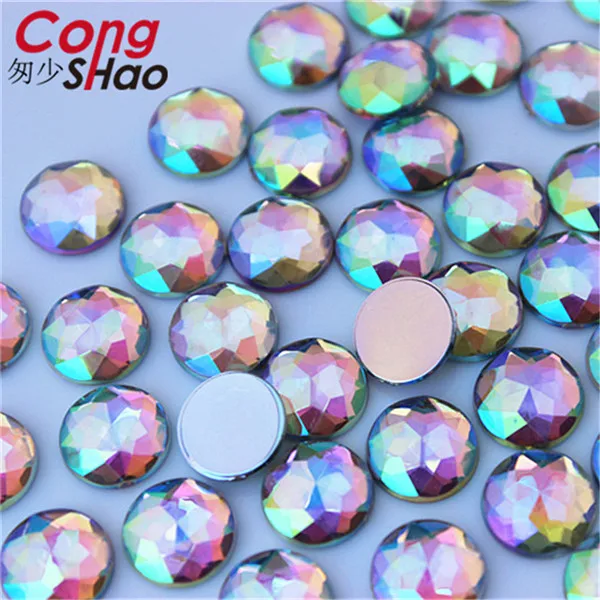 Cong Shao 100 шт 10 мм цветные круглые камни и кристаллы с плоской задней стороной Акриловые стразы для скрапбукинга свадебное платье Кнопка ZZ752 - Цвет: Clear AB