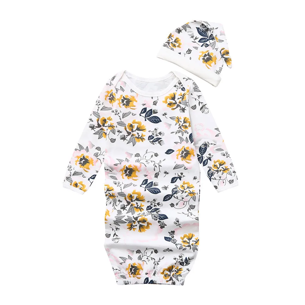 

Newborn Infant Baby Boys Girls Floral Print Pajamas Swaddle Sleeping Bag+Hat Baby Girls Boys Romper jumpsuit Flower clothes