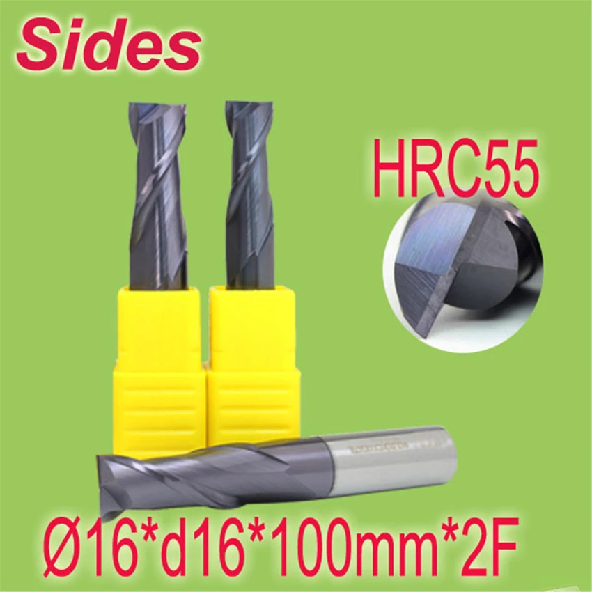 

16*d16*100mm*2F HRC55 Tungsten Carbide Square End Mill 2F Flat Spiral Flute Endmill Cutter Free Shipping