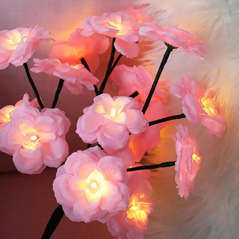 Led camellia flower lamp branch lamp set lamp room bedroom shop decoration night light table lamp