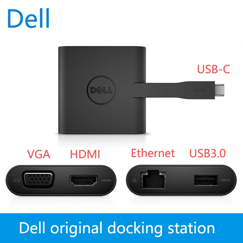 Dell Оригинальная док-станция USB-C VGA HDMI Ethernet USB3.0 DA200 адаптер