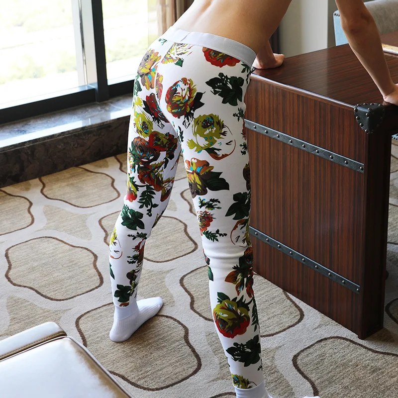 men long johns Thickened plus velvet men warm pants print line of men slim sexy gay underwear tight legging long Johns size XXL