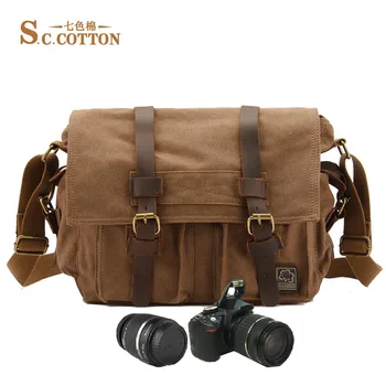 

Men's Leisure Fashion Vintage Canvas Cotton Leather Tote Bag School Bag Camera Satchel Bag