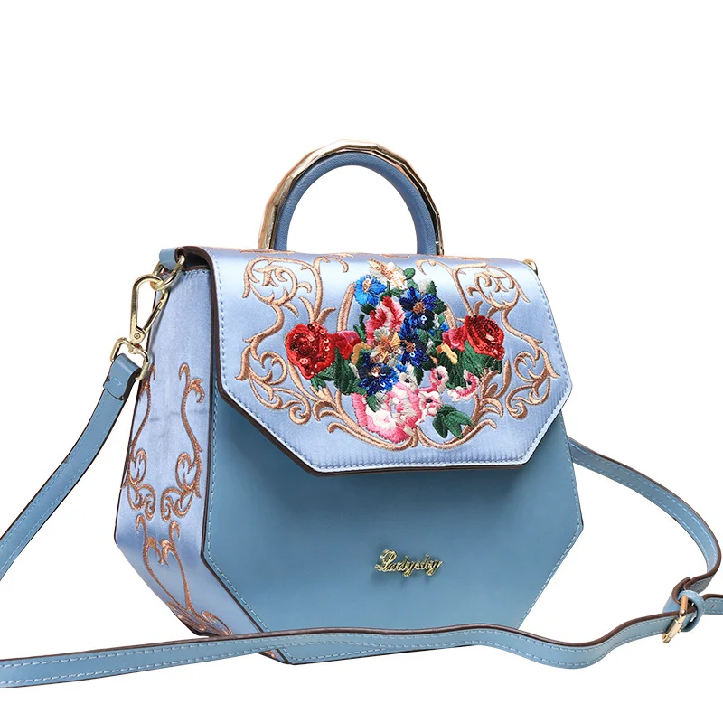 

New PU Square Flower Diamond Bag Embroidered Women Messenger Bag Hand Bag