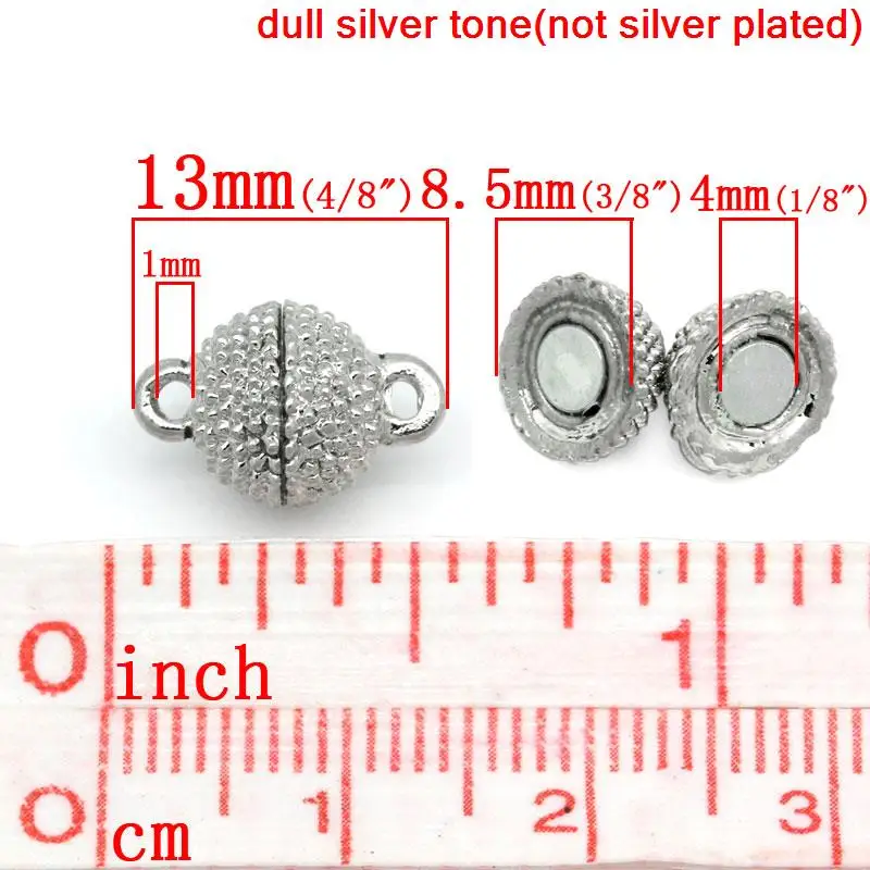 Медь+ нержавеющей стали магнитные/Магнитная застежка-шар Серебряный тон 13 мм(4/") x 9 мм(3/8"), по 1 комплекту, новинка