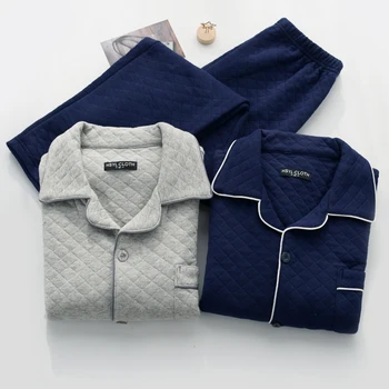 

Men's pajamas winter Warm long-sleeved cardigan Double cotton yarn Thickening Pajama Set