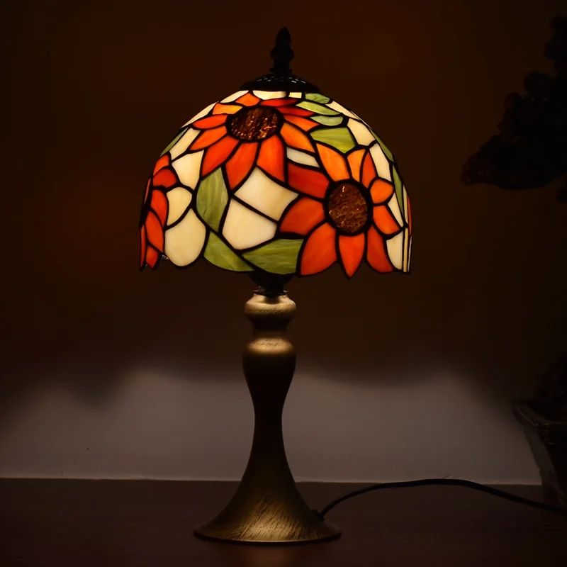 Тиффани стиль лампы Подсолнечник ночник 8 дюймов маленький витражный стеклянный стол настольная лампа освещение 15 дюймов Высота антикварная распродажа