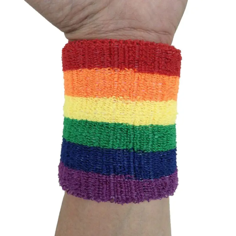 Спортивные браслеты для женщин и мужчин, полотенце, Sweatband, радужные красочные полосы, дышащие браслеты для бега, бадминтон, обмотка для