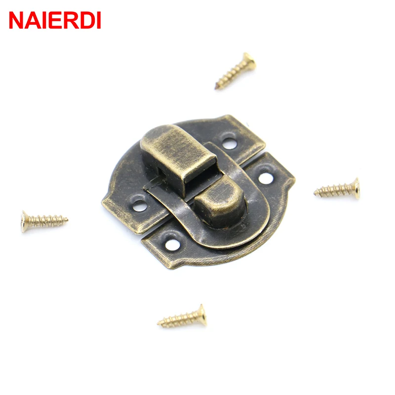 10PCS NAIERDI Antique Lock Wooden Jewelry Box Decorative Padlock 25x20mm Metal Hasps Latch With Screw Vintage Furniture Hardware