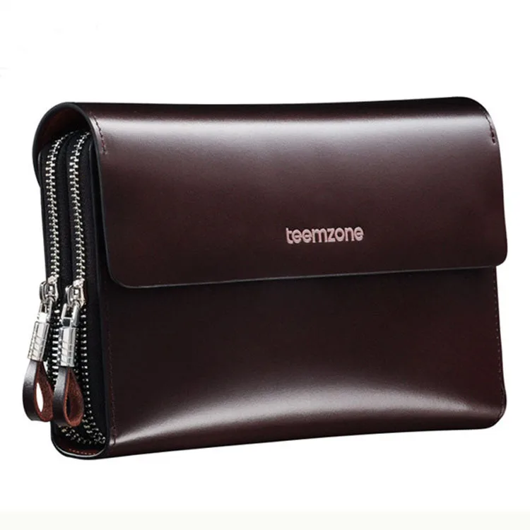 teemzone Hot Sell Genuine Leather Men's Clutch Wallet Hasp Zipper