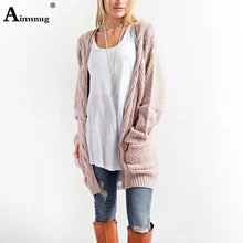 Осень зима женский длинный кардиган пальто жареное тесто Twits свободный свитер куртка Розовый Повседневный открытый стежок вязаное пальто наряд