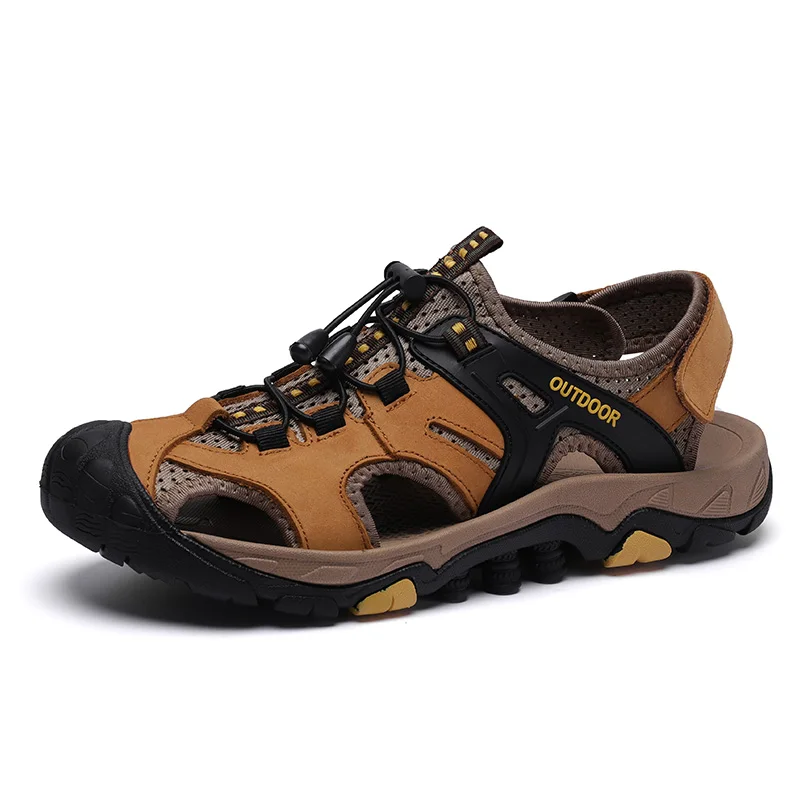 

2019 Mens Sandals Summer Genuine Leather Sandals Men Summer Shoes Lightweight Comfort Men Beach Sandals Leather Men Shoes