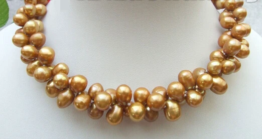 

HOT 003530 2 ROWS 10MM CHAMPAGNE FW CULTURED PEARLS NECKLACE