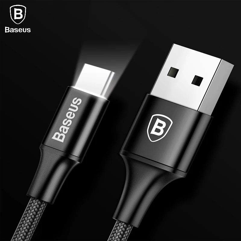 

Baseus USB Type C cable for Samsung galaxy S9 S8 XIAOMI Xiaomi Mi 5 LED light charging charger cable 2A fast charging wire USB-C