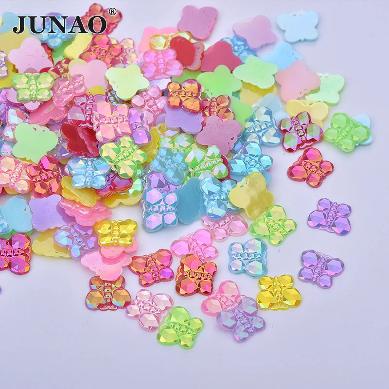 

JUNAO 500pc 8*10mm Mix Color Butterfly AB Rhinestones Appliques Flatback Resin Gems Non Sewing Scrapbook Beads for Handmade