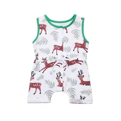 2018 Симпатичные Одежда для новорожденных девочек и мальчиков с рисунком оленя комбинезон без рукавов летние хлопковые Детские комбинезоны