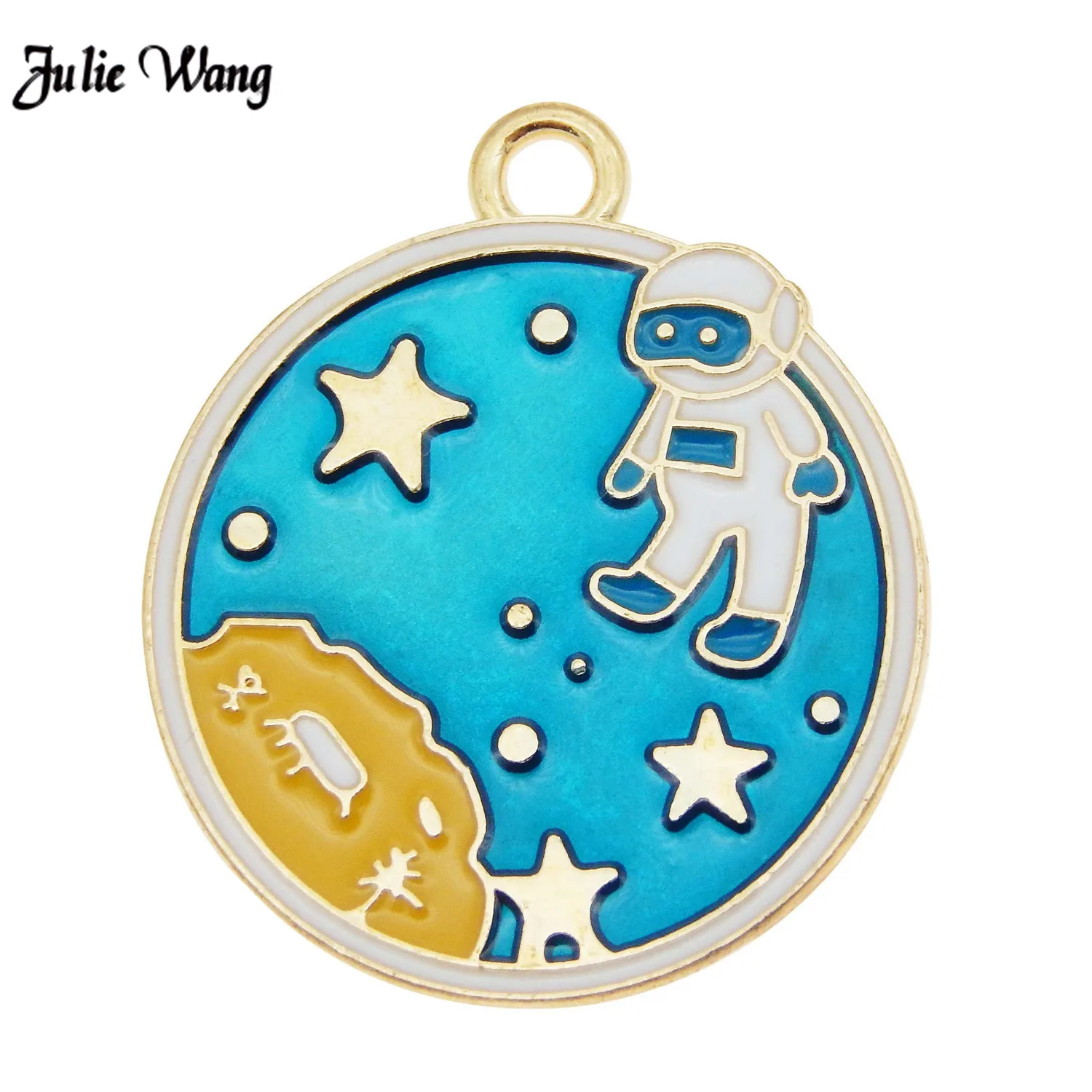 

2pcs Astronaut Pendant Cute Baby Girl Earrings DIY Blue Necklae Enamel Star Charms For Earring DIY Keychain Jewelry Findings