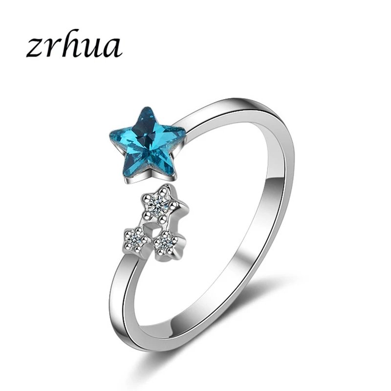 ZRHUA 925 пробы серебряные кольца для женщин Свадебные блестящие звезды ювелирные