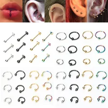 1 шт., модные панк кольца для носа, губы, пирсинга хрящей, серьги, кольца для бровей, хирургическая сталь, анти-аллергические, много-использовать для женщин