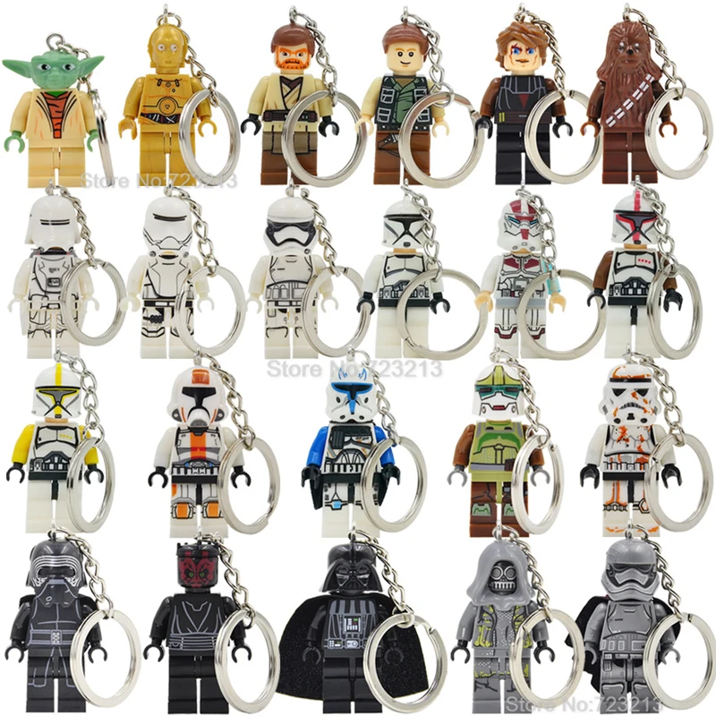 

Hot Sale Legoingly Figure C3PO Yoda Keychain Anakin Darth Vader Kylo Ren Custom DIY Key Ring Building Blocks Toys