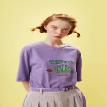 Женская летняя футболка, футболка из хлопка с принтом Expiroe, Женская хлопковая фиолетовая футболка, круглый вырез, короткий рукав, модный дизайн