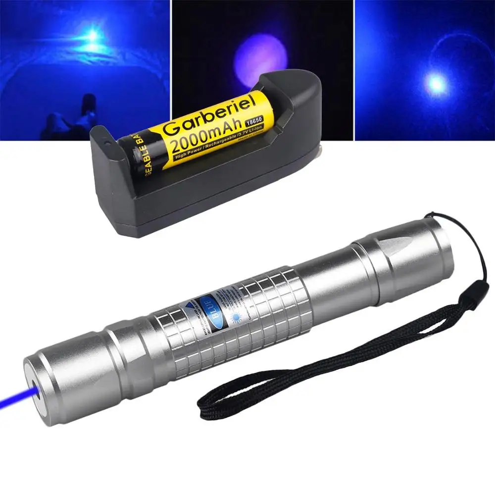 

Military Grade 405nm Blue Purple Laser Pointer Pen Power Visible Beam Light Laser Flashlight with 18650 Battery and Charger