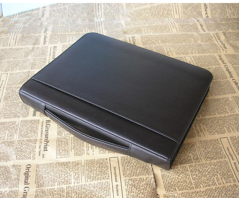 А4 кожаная папка для документов на молнии, сумка, папка для бизнес-файлов, кожаное кольцо, связующее, офисное расширение, файловый Органайзер с ручкой 1260 - Цвет: Черный