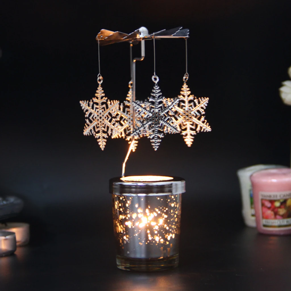 Ouneed A Christmas Candle Holder,Rotary Spinning Tealight Candle Metal Tea Light Holder Carousel Home Decor Gift Wedding Christmas Table Centrepiece Decoration
