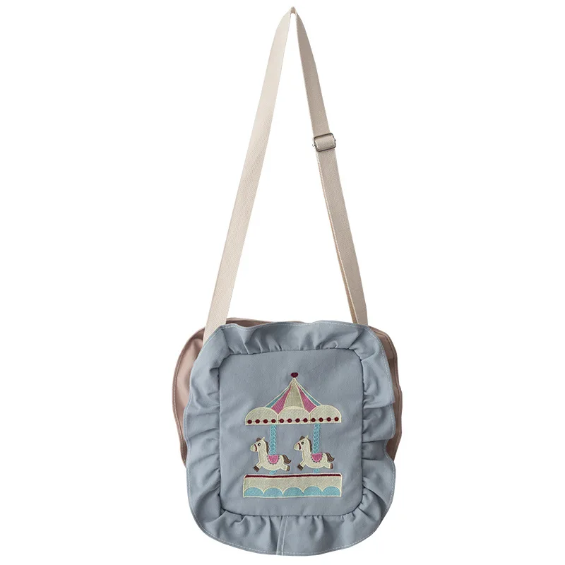 Harajuku Cartoon Embroidery Female Student Handbag 2019 New Hot Women's Color Matching Ruffled Shoulder Bag Messenger | Багаж и сумки