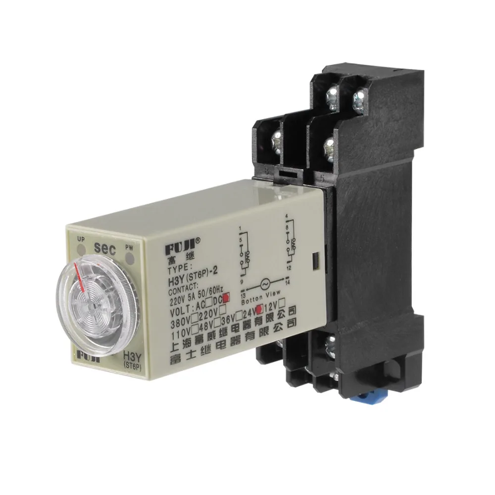 

Uxcell 24V DC 60S 8/14 Terminals Range Adjustable Delay Timer Time Relay H3Y(ST6P)-2 With Base Electrical Supplies Power