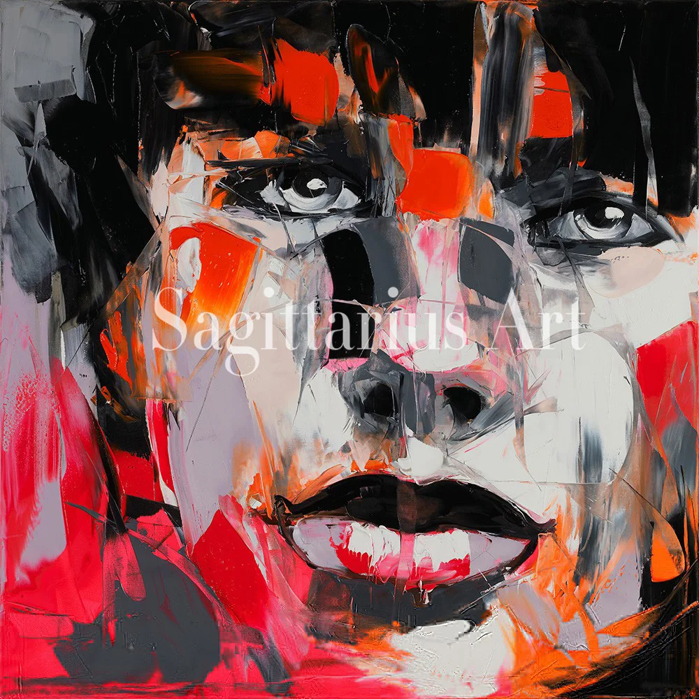 

Hand Painted Palette knife portrait Cool Face Art Untitled 58 Francoise Nielly Designer Oil painting canvas Living Room Wall Art